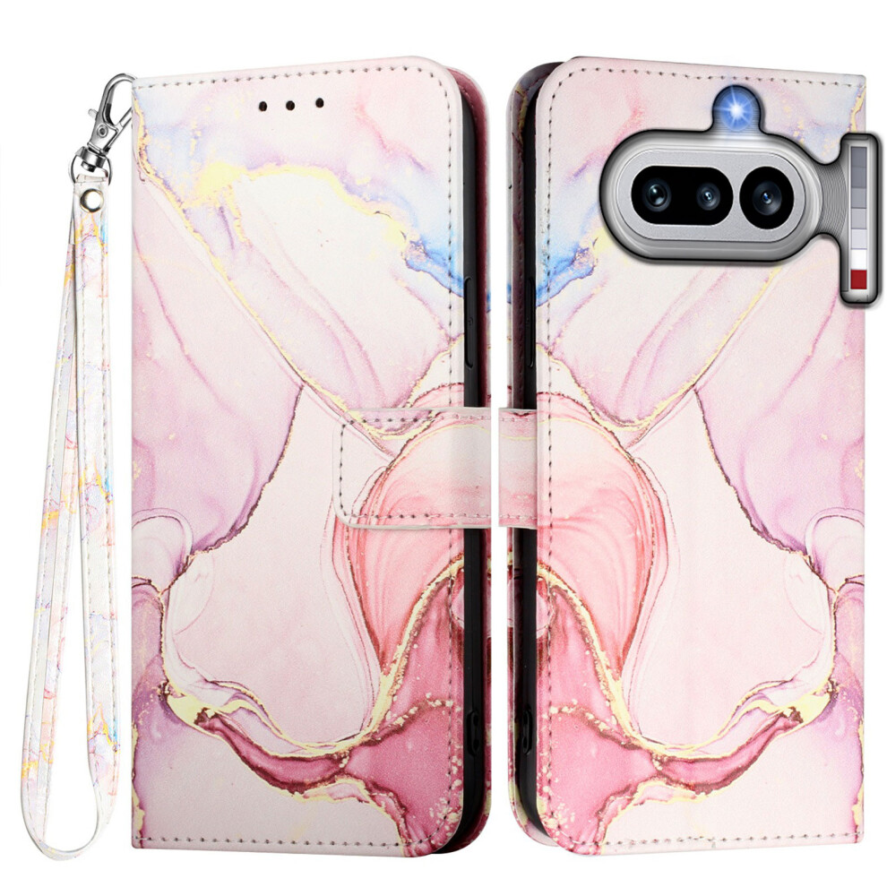 (Rose Ls005) Phone Cover For Nothing Phone (4A) Case With Strap Marble Pattern Leather Phone Cover Card Holder Gold 6914295172790