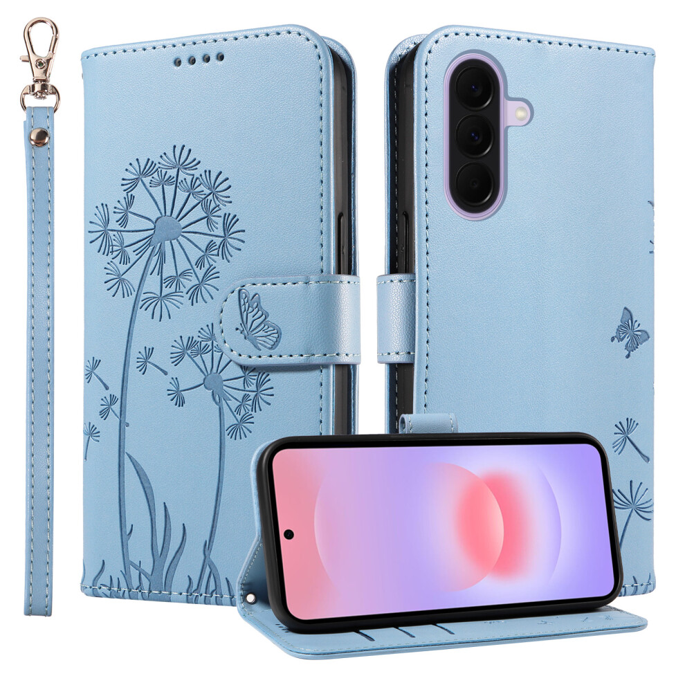 (Sky ) Phone Cover For Samsung Galaxy A27 Leather Wallet Case With Strap Dandelion Imprint Phone Stand Cov Blue 6914295511698