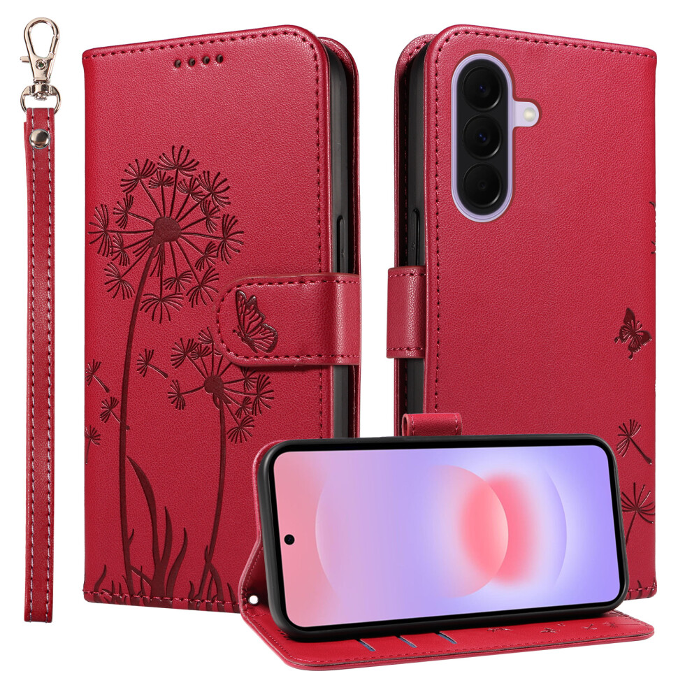 (Red) Phone Cover For Samsung Galaxy A27 Leather Wallet Case With Strap Dandelion Imprint Phone Stand Cov Red 6914298079386