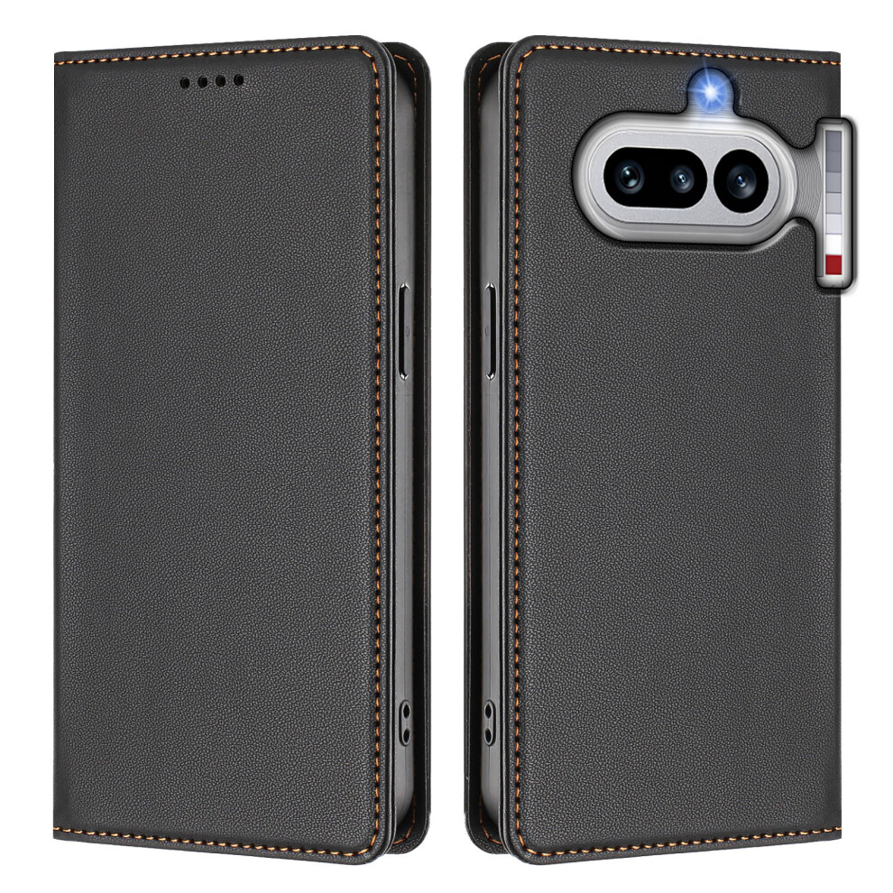 (Black) Phone Cover For Nothing Phone (4A) Leather Wallet Case Magnetic Closure Rfid Blocking Phone Cover Black 6914290572779