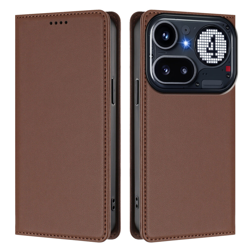 (Brown) Phone Cover For Nothing Phone (4A) Pro Leather Wallet Case Magnetic Closure Rfid Blocking Phone Cov Brown 6914299212850