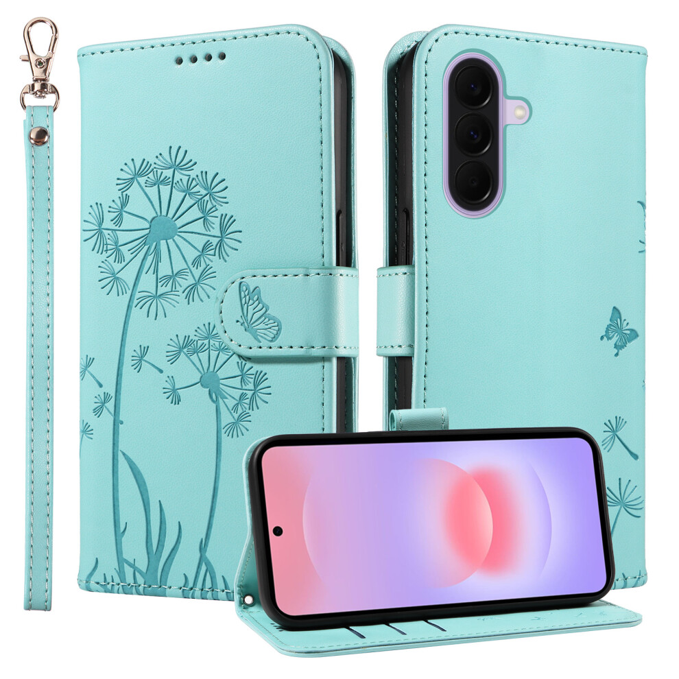 (Blue) Phone Cover For Samsung Galaxy A27 Leather Wallet Case With Strap Dandelion Imprint Phone Stand Cov Blue 6914291176174