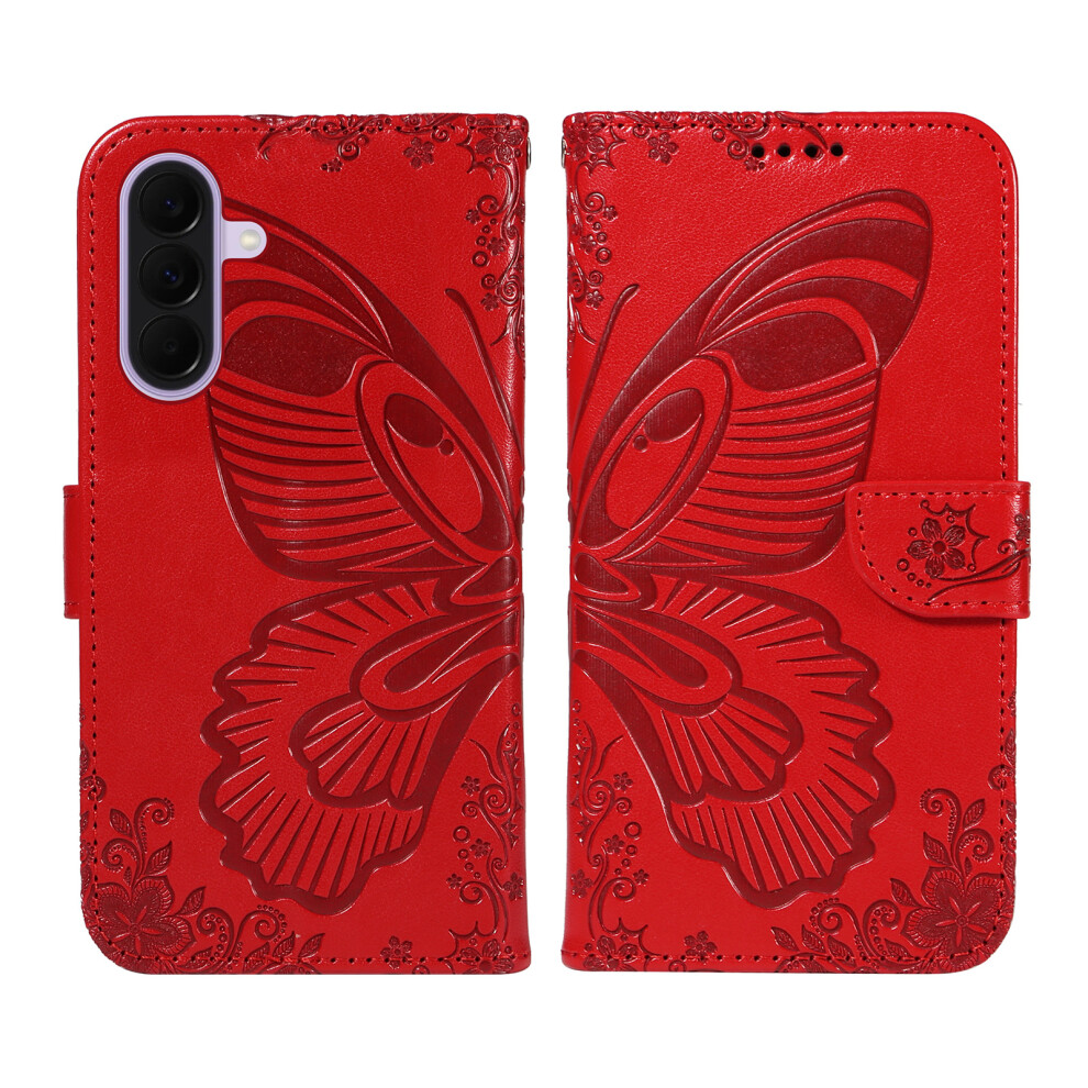 (Red) Phone Cover For Samsung Galaxy A27 Case Butterfly Pattern Pu Leather Folio Flip Phone Cover Red 6914297771038