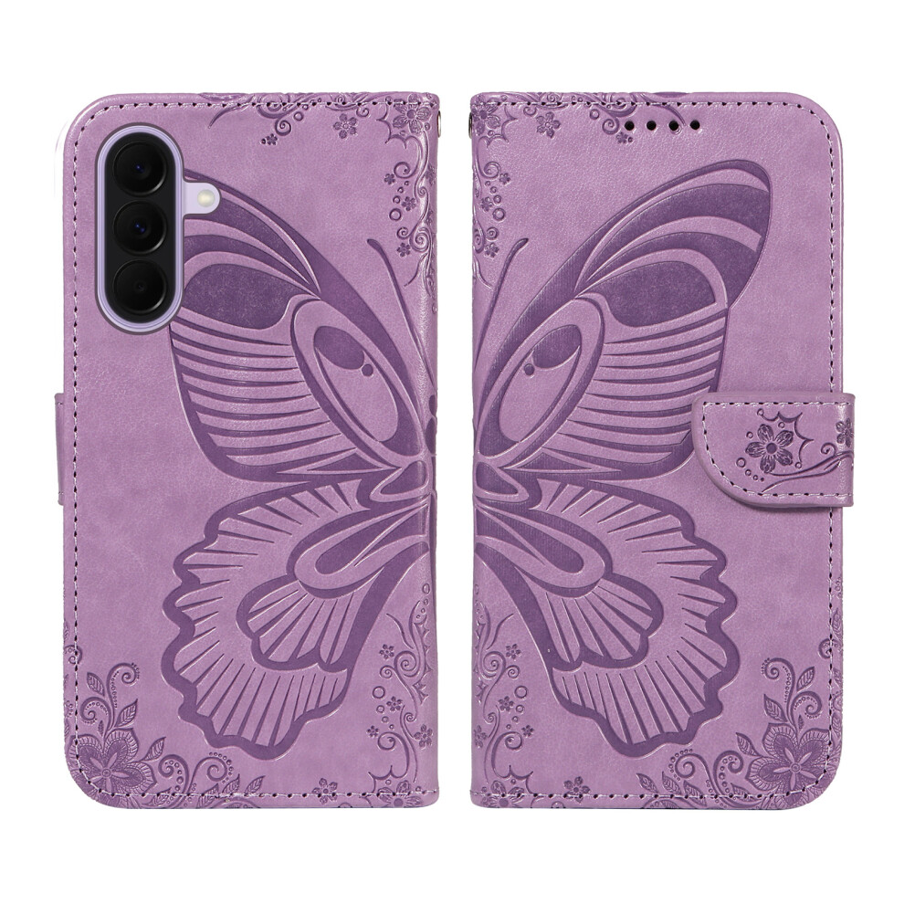 (Light ) Phone Cover For Samsung Galaxy A27 Case Butterfly Pattern Pu Leather Folio Flip Phone Cover Purple 6914298592328