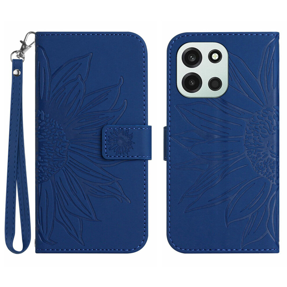 (Sapphire) Phone Cover For Oneplus Nord 6 5G Case Sunflower Imprint Leather Wallet Phone Cover With Wrist Stra Blue 6914294807280
