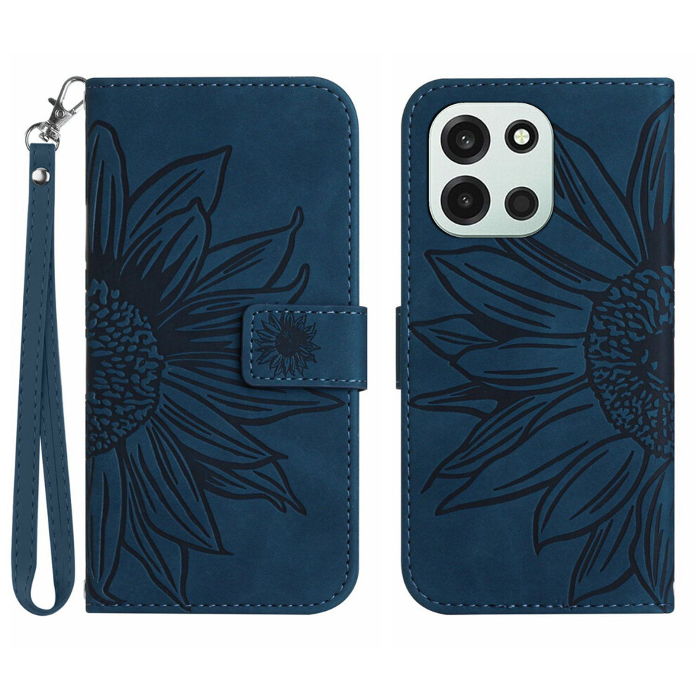 (Dark ) Phone Cover For Oneplus Nord 6 5G Case Sunflower Imprint Leather Wallet Phone Cover With Wrist Stra Blue 6914295233439