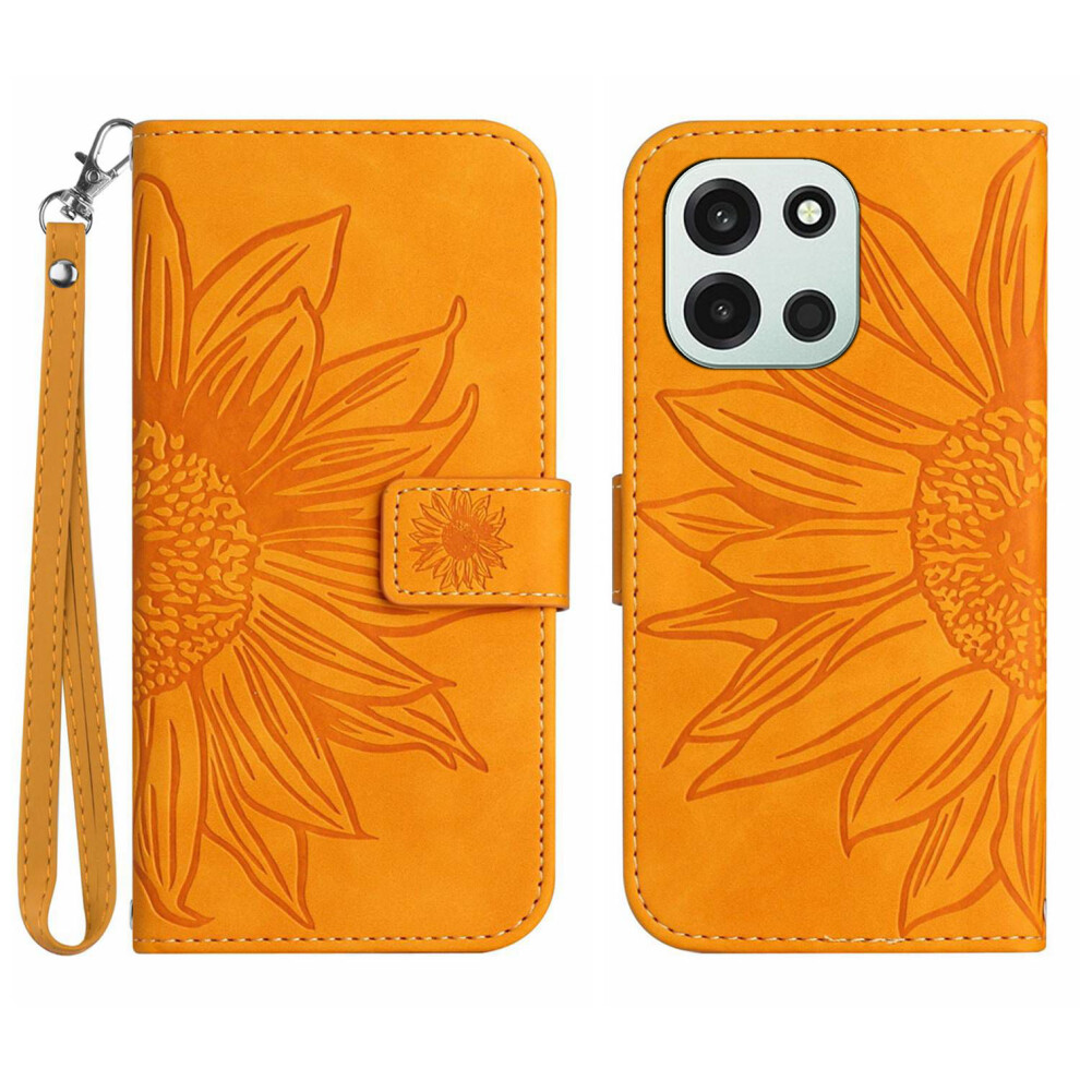 (Yellow) Phone Cover For Oneplus Nord 6 5G Case Sunflower Imprint Leather Wallet Phone Cover With Wrist Stra Yellow 6914296445978