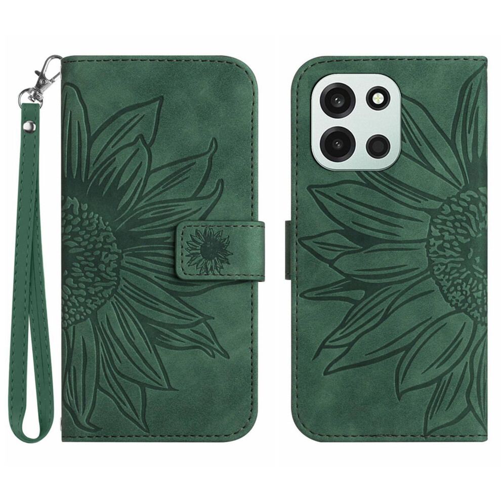 (Dark ) Phone Cover For Oneplus Nord 6 5G Case Sunflower Imprint Leather Wallet Phone Cover With Wrist Stra Green 6914298719015