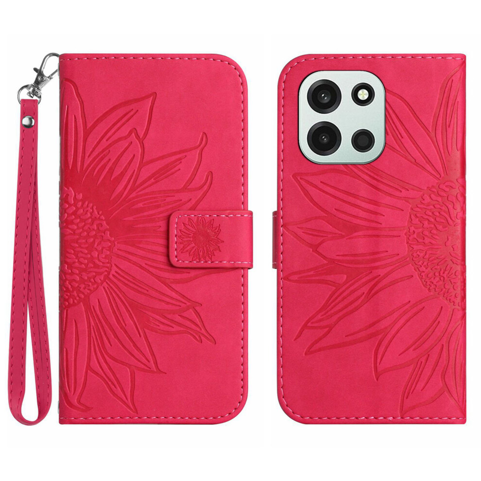 (Rose) Phone Cover For Oneplus Nord 6 5G Case Sunflower Imprint Leather Wallet Phone Cover With Wrist Stra 6914299678786
