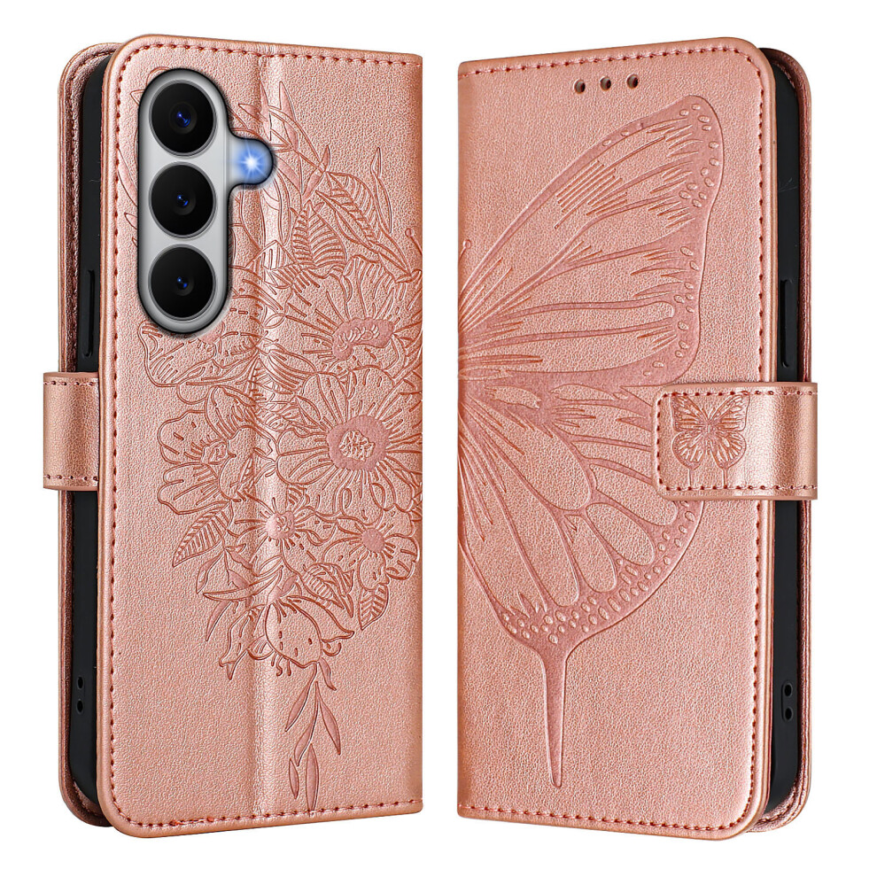 (Rose ) Phone Cover For Samsung Galaxy A27 Wallet Case With Wrist Strap Butterfly Imprint Leather Phone Cov Gold 6914294824737