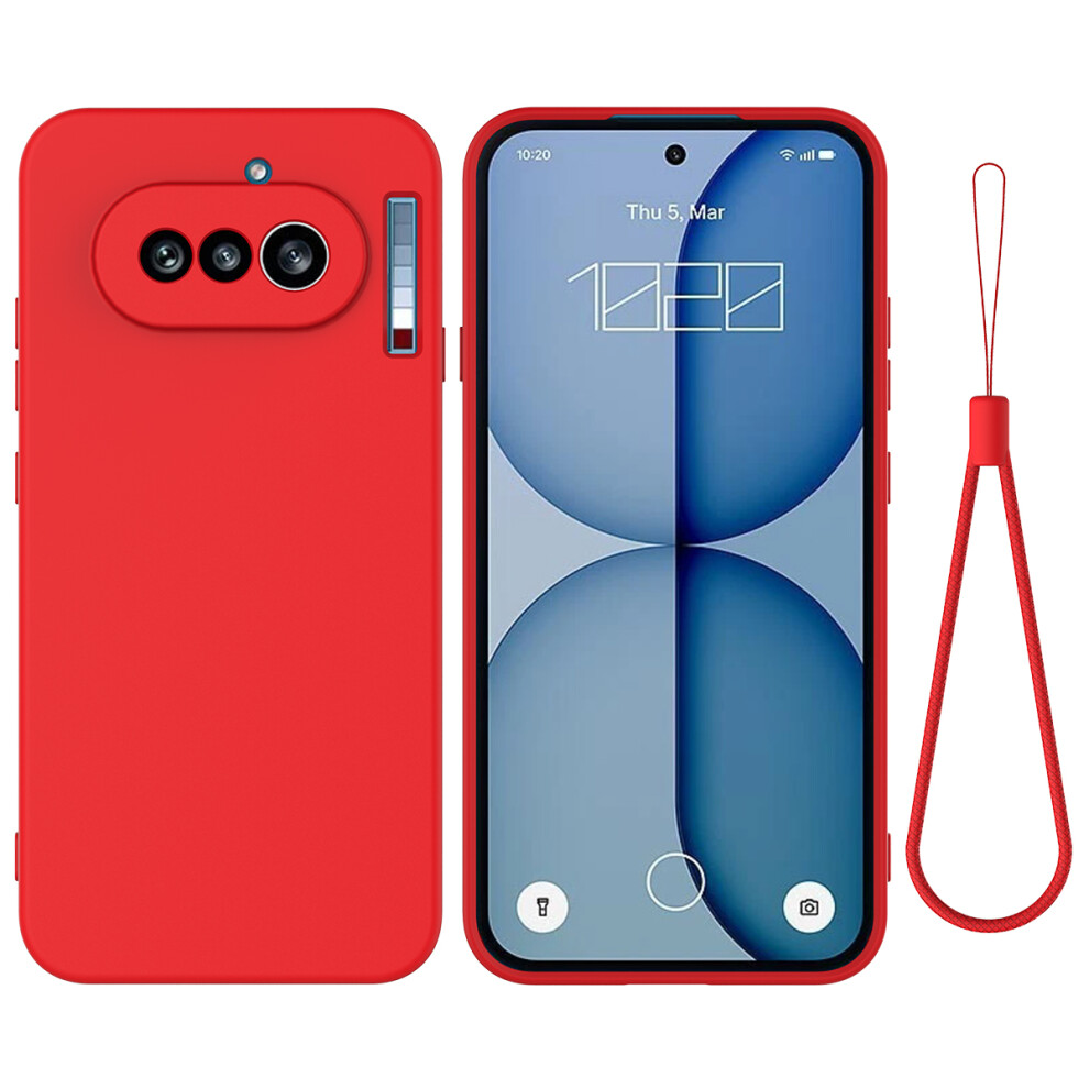 (Red) Phone Cover For Nothing Phone (4A) Liquid Silicone Case Phone Back Cover With Hand Strap Red 6914291015886