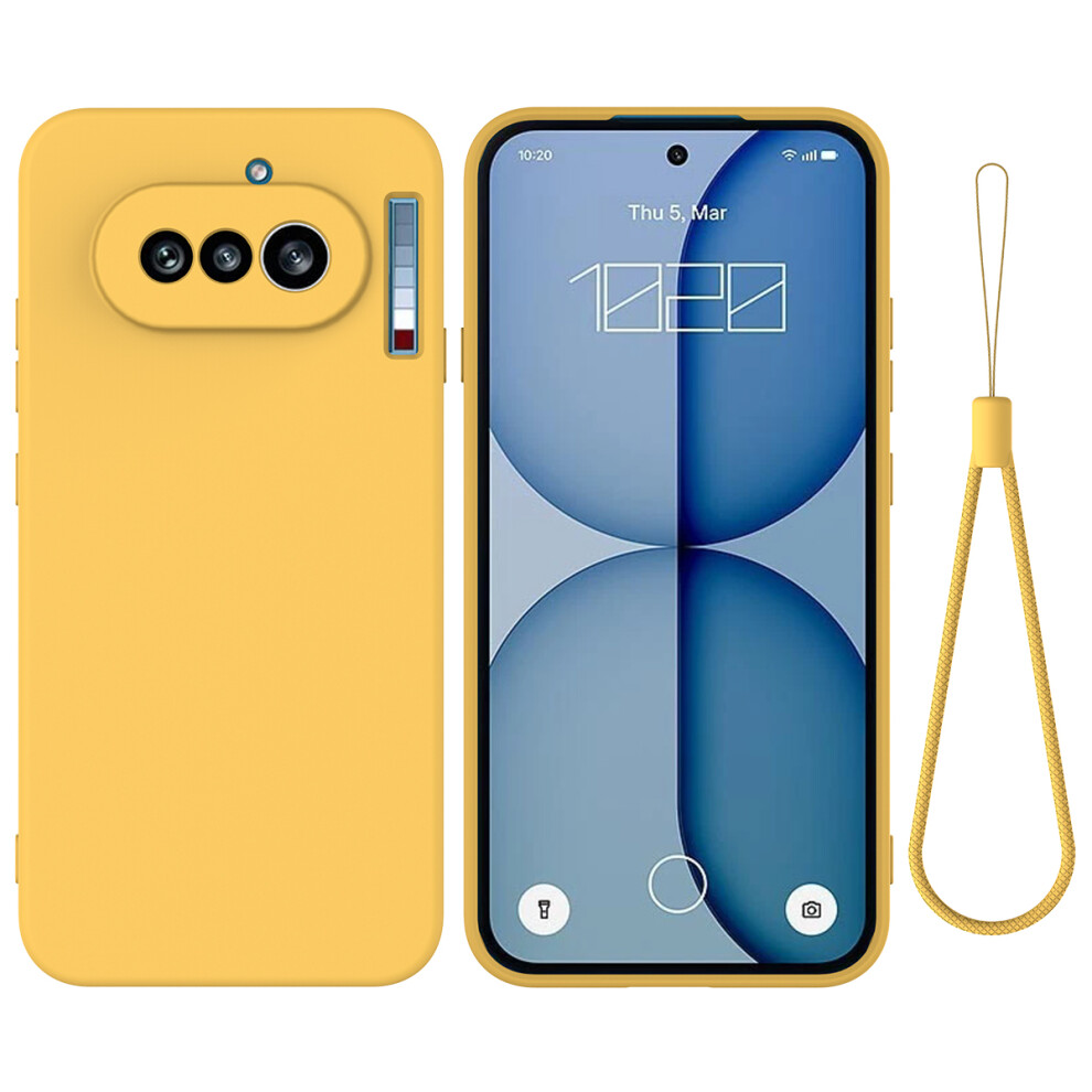 (Yellow) Phone Cover For Nothing Phone (4A) Liquid Silicone Case Phone Back Cover With Hand Strap Yellow 6914296716924