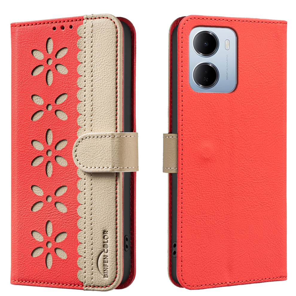 (Red) Phone Cover For Xiaomi Mi 15A 5G Bf36 Leather Case Floral Pattern Phone Cover Rfid Blocking Wa Red 6914296518412