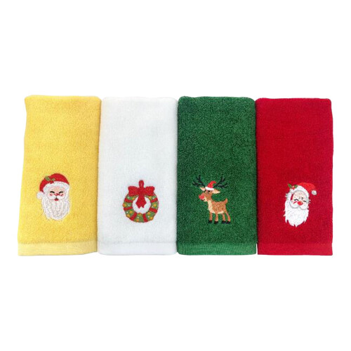 Lot de 4 serviettes de Noël en coton doux brodé