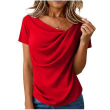 Women’s Short Sleeve Neck Top Soft Lightweight Fabric Fit-Red M