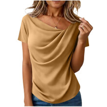Women’s Short Sleeve Neck Top Soft Lightweight Fabric-Khaki S
