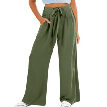 Women's cotton and linen wide-leg pants with-Army Green XXL