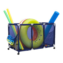Pool Noodles Halter, Spielzeug, Bälle und Schwimmgeräte Mesh Rollwagen Aufbewahrungsbox, Kinderhöhe, Groß (25" L x 43" B x 28" H), Blau/Weiß