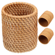 3Stk Khaki Rattan Stiftehalter Fürs Mit Dekorativem Flechtmuster