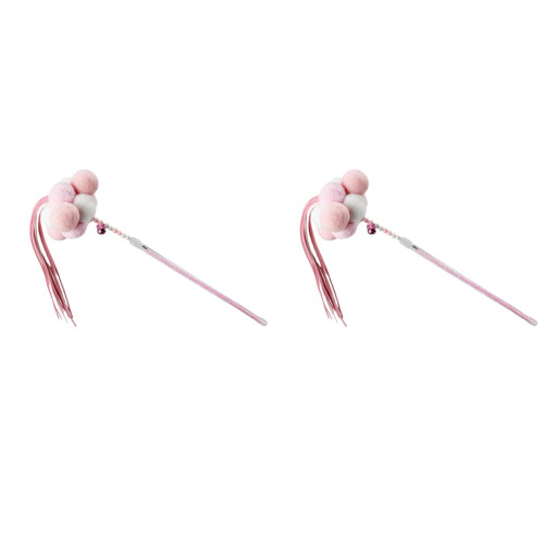 2Pcs Pink Plush Kitten Teaser Cat Toys Interactive Fun for Pets