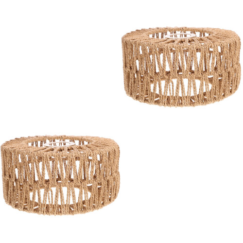 2Pcs Rustic Yellow Straw Rope Pendant Lamp Shade for Ceiling Light 2