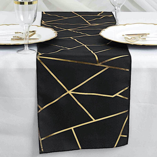 Chemin de table géométrique noir et or en polyester 30,5 x 274 cm 1