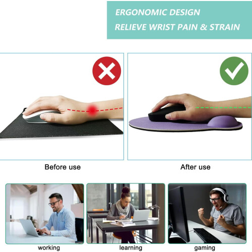 Ergonomisk musematte med håndleddsstøtte i minneskum, lilla 1
