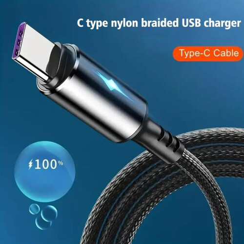 USB-C laddningskabel flätad med LED-ljus snabbladdning 2