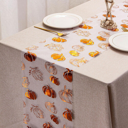 Chemin de table citrouille dorée 274 cm (108 pouces) en polyester automnal 2