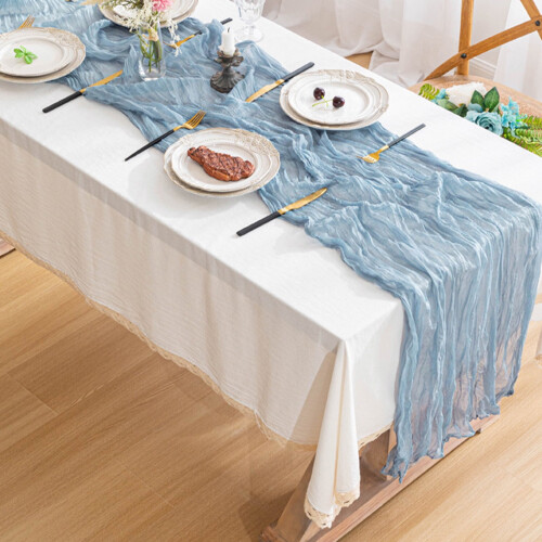 Chemin de table en étamine, tissu froissé blanc en polyester 2