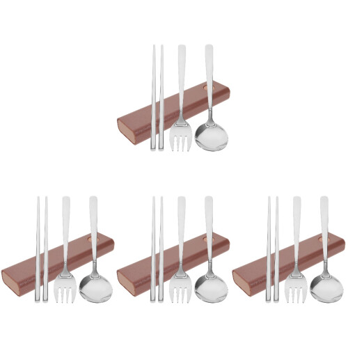 4Sets Pink Travel Spoon Fork Chopstick Set with Carrying Case 1