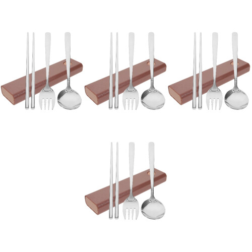4Sets Pink Travel Spoon Fork Chopstick Set with Carrying Case 2