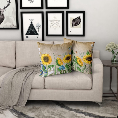 Capas de Almofada com Estampa de Girassol em Algodão e Linho 45x45cm (Pacote com 2) 1