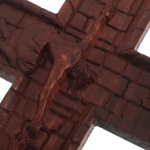 Hand Carved Brown Wood Cross Decorative Christian Statue