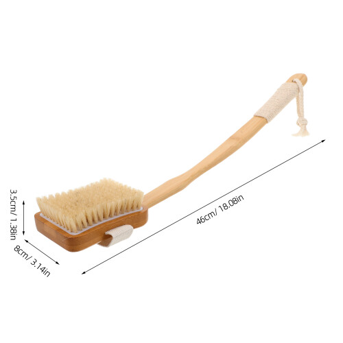 Beige Bath Body Brush with Curved Bamboo Handle Exfoliating Use 1