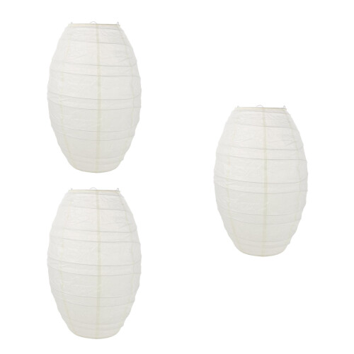 3Pcs Lightweight Foldable Oval Paper Lantern Shade Beige for Home 2