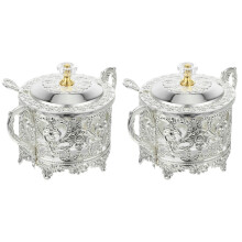 2Pcs Silver Zinc Alloy Kitchen Seasoning Holder Glass Storage Jar