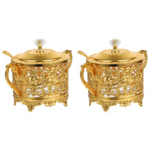 2Pcs Zinc Alloy Glass Seasoning Canister Decorative Kitchen Storage