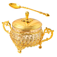 1Set Glass Canister with Lid Golden Sealed Jar for Dried Fruit and Tea