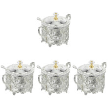 4Pcs Embossed Design Kitchen Seasoning Jar Zinc Alloy Glass Silver