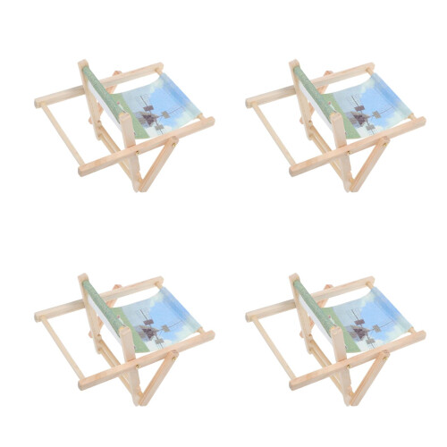 4Pcs Wooden Mini Hamster Chairs Foldable Phone Holder
