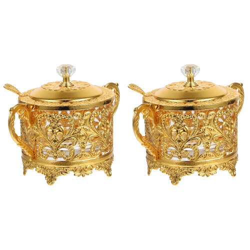 2Pcs Golden Multi-Function Kitchen Seasoning Jar Condiment Pot