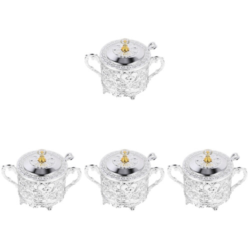4Pcs Glass Seasoning Jars with Silver Iron Lid for Kitchen Use