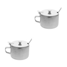 2Pcs Compact Stainless Steel Sugar Jars with Lid Spoon for Kitchen Use