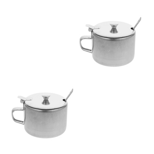 2Pcs Compact Stainless Steel Sugar Jars with Lid Spoon for Kitchen Use