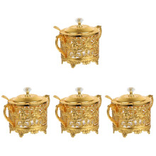 4Pcs Golden Zinc Alloy Glass Seasoning Containers for Kitchen Storage