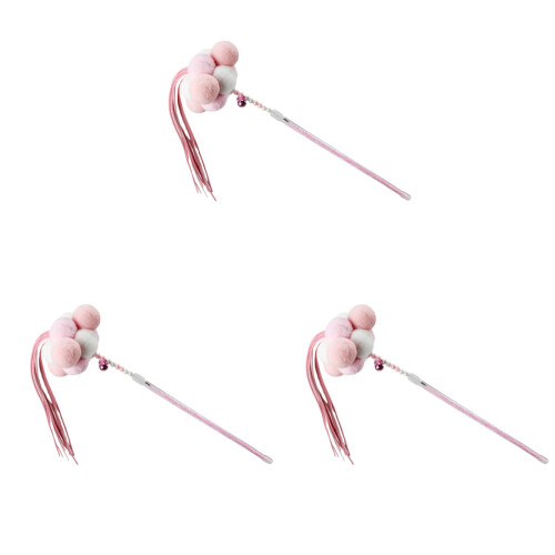 3Pcs Pink Plush Cat Teasers Interactive Kitten Toys for Pet Play