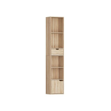 HOMCOM 6-Tier Bookcase, Tall Narrow Bookshelf with Drawer and Door - Natural Wood Finish