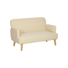 Velvet Feel Fabric 2 Seater Sofa, Small Sofa Loveseat with 21cm Thick Padding and Wood Legs, Cream White