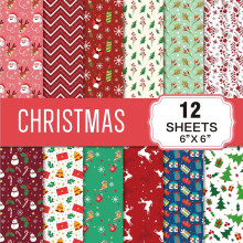 Weihnachtsdekorpapier-Set, 12 Blatt, 15 x 15 cm